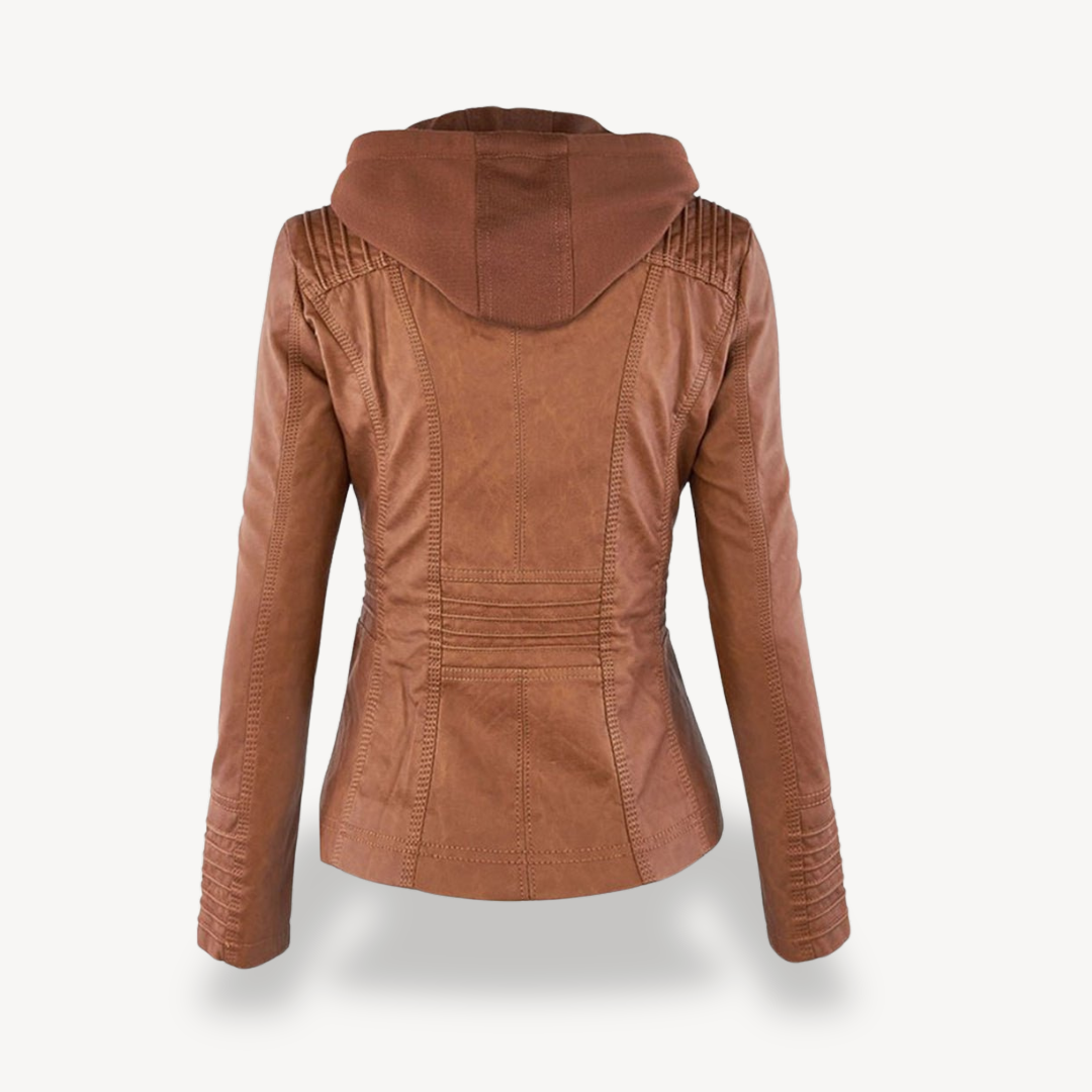 R&B | Damen Wasserdichte Lederjacke mit Kapuze