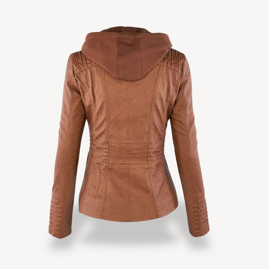 R&B | Damen Wasserdichte Lederjacke mit Kapuze