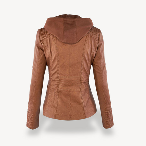 R&B | Damen Wasserdichte Lederjacke mit Kapuze