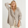 R&B | Lange Strickjacke Lässige Passform Wollmischung V-Ausschnitt Knöpfe