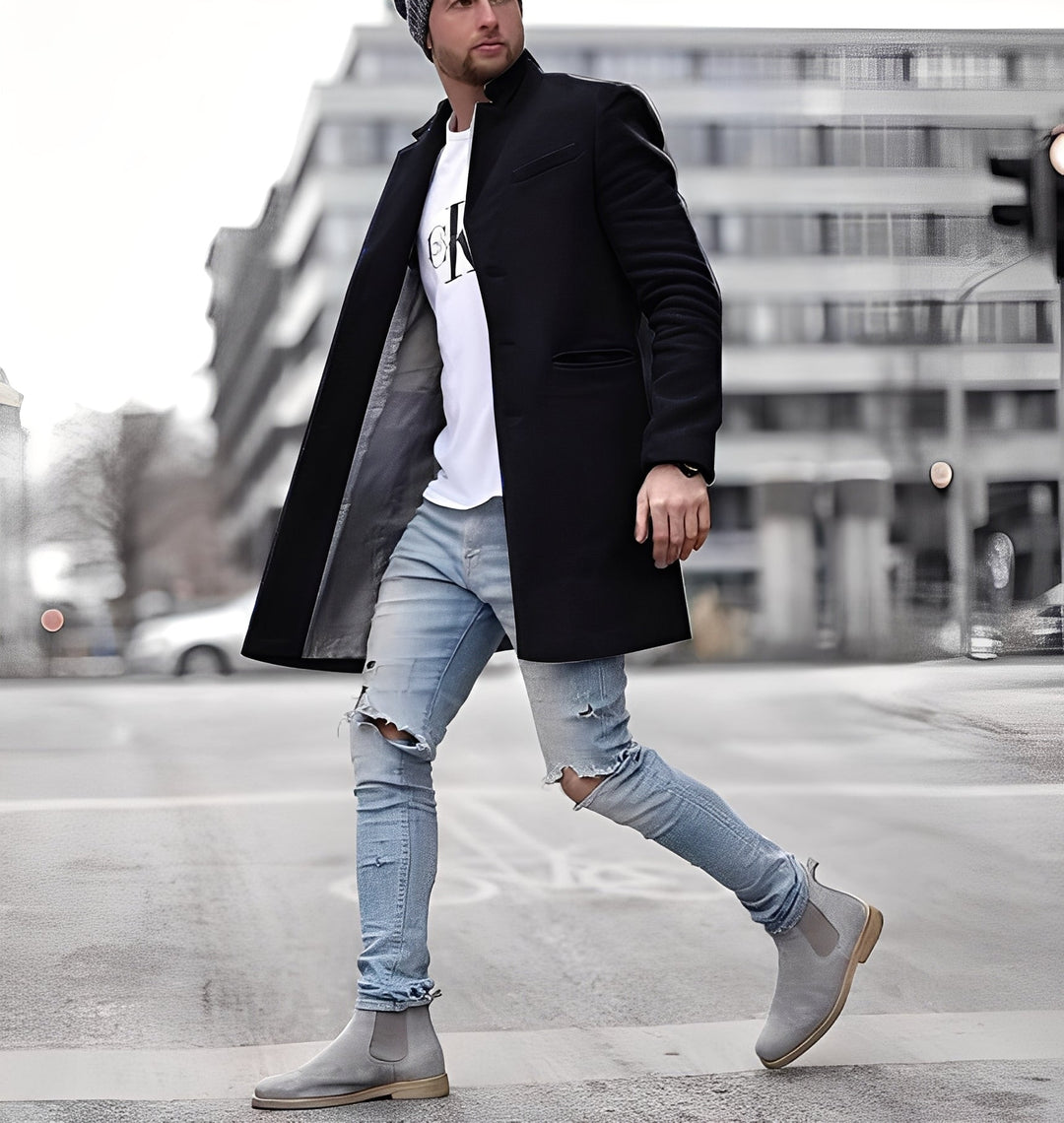 R&B | Lässiger langer Wollmantel für Herren