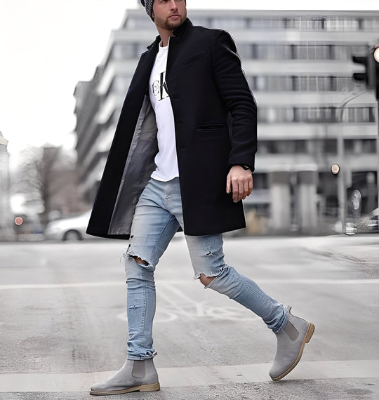 R&B | Lässiger langer Wollmantel für Herren
