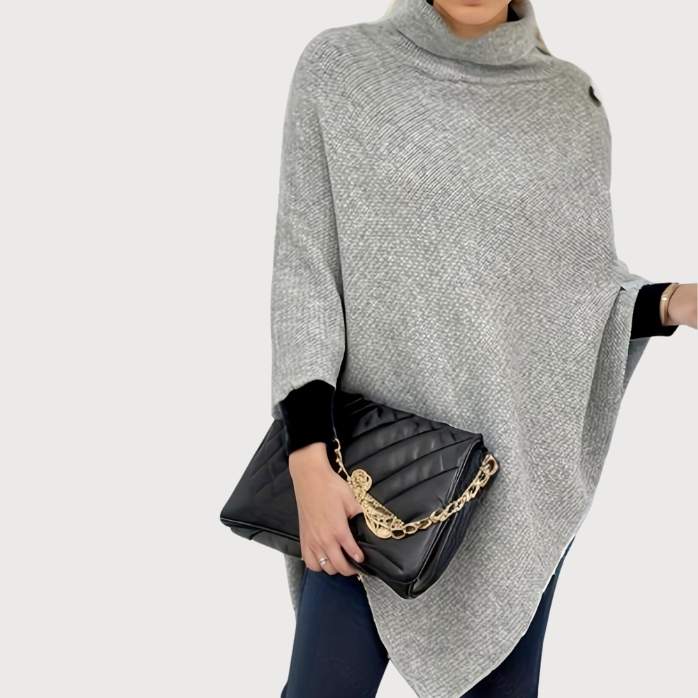 R&B | Asymmetrischer Poncho mit Knöpfen Stricktextur Moderner Stil