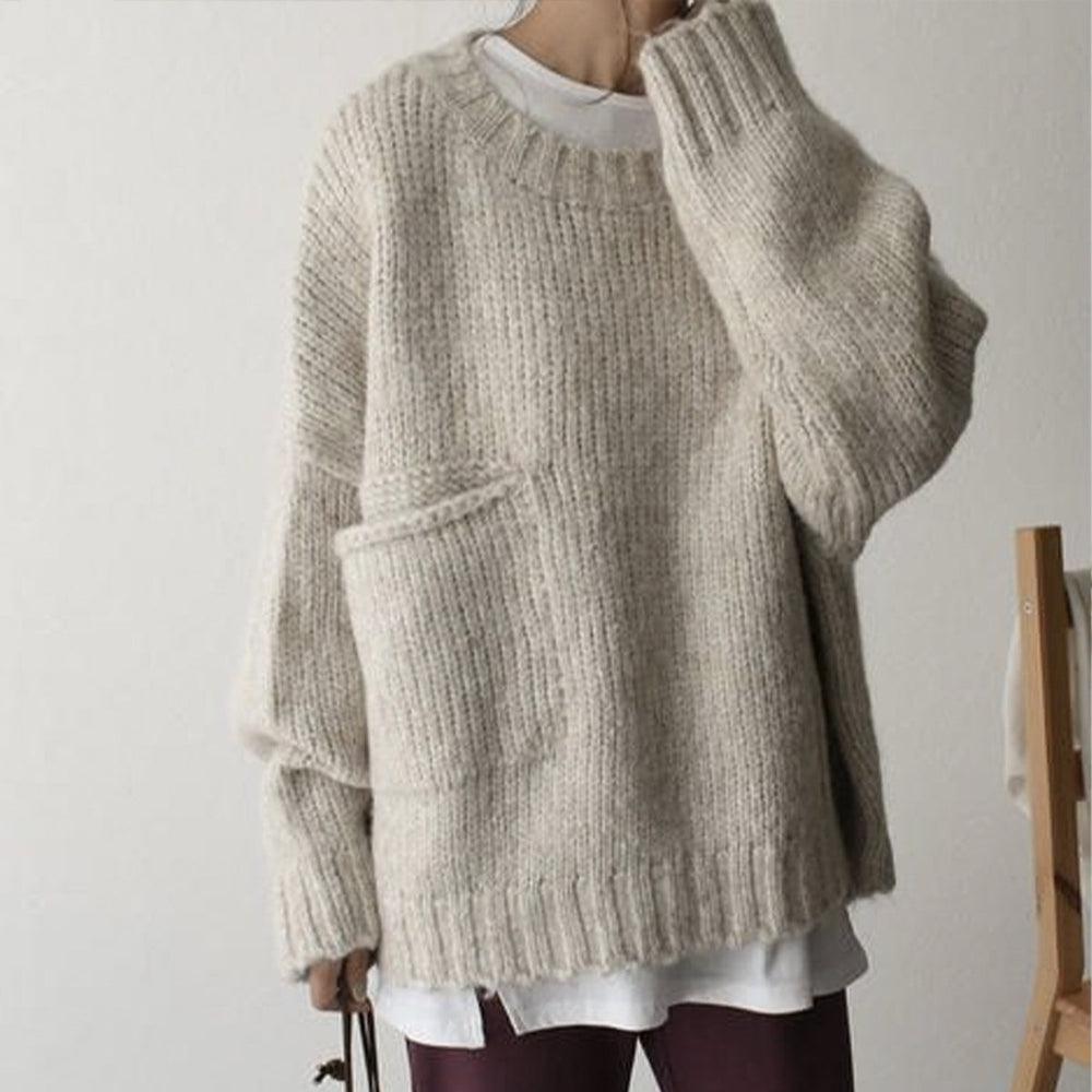 R&B | Überdimensionierter Strickpullover mit Tasche Wollmischung Lässig und Warm