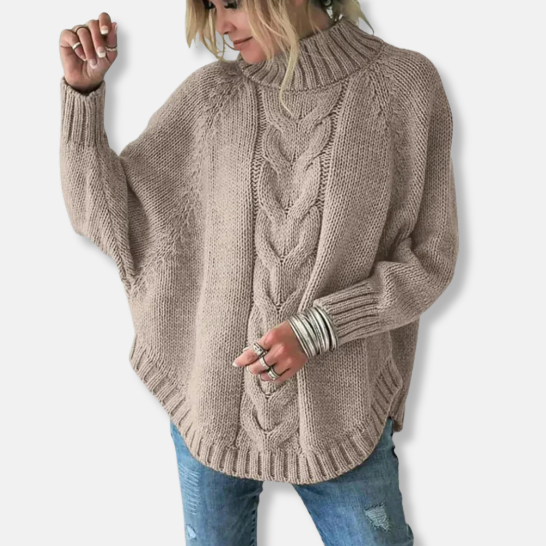 R&B | Wolle Übergröße Rollkragenpullover Kabelstrickpullover