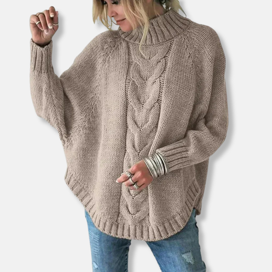 R&B | Wolle Übergröße Rollkragenpullover Kabelstrickpullover