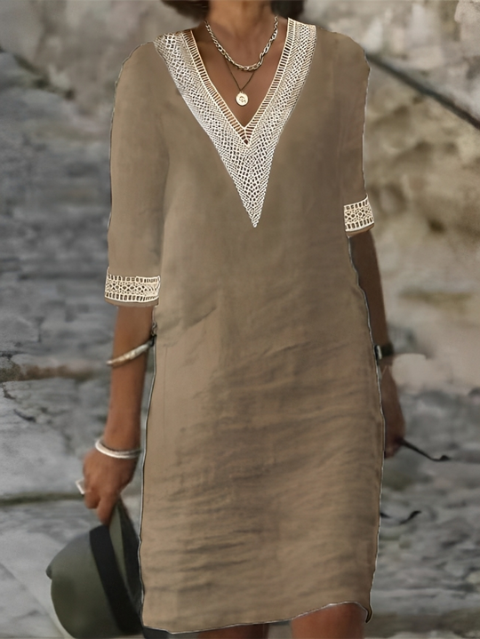 R&B | Damen Baumwoll-Leinen Kleid Lässig & Bequem