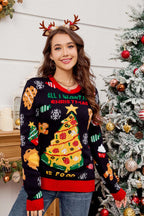 R&B | Lässiger Rundhals Pullover mit besticktem Weihnachtsbaum