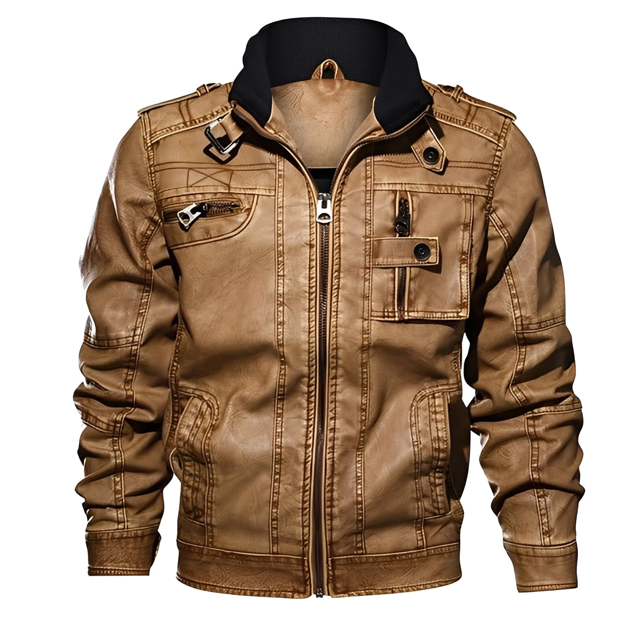 R&B | Klassische Lederjacke mit Taschen für Männer