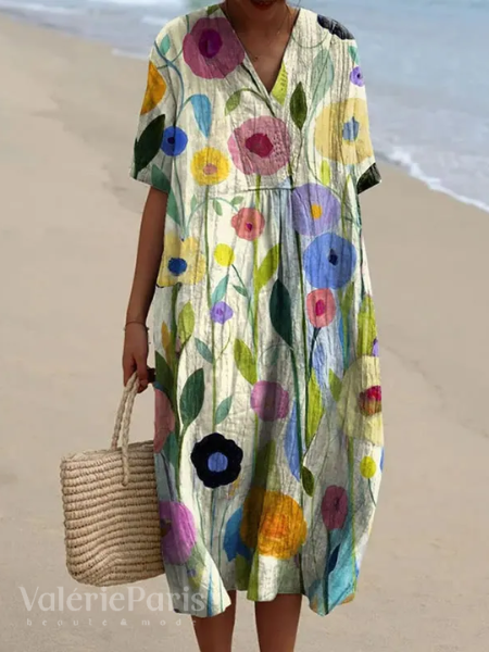 R&B | Lässiges Kleid mit Floralem Druck aus Atmungsaktivem Baumwollstoff