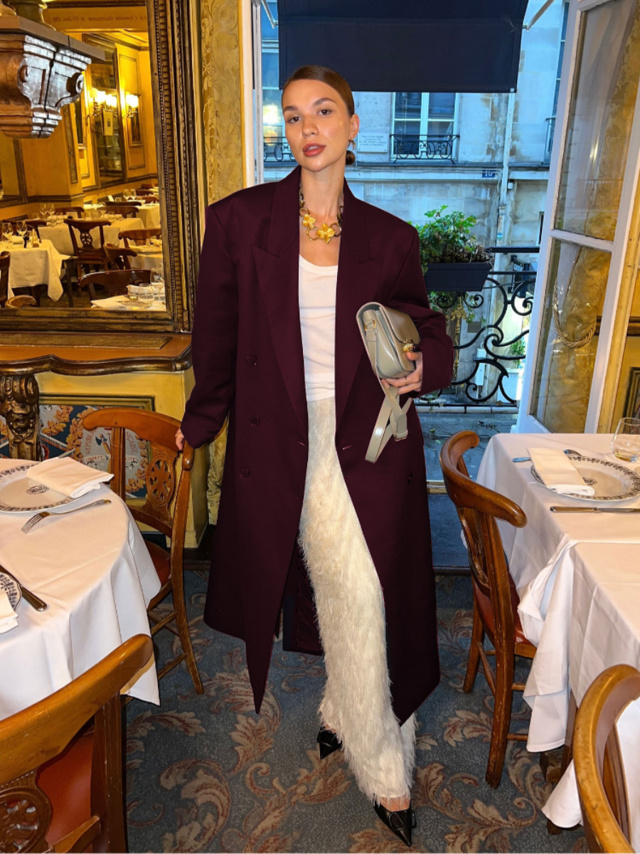 R&B | Eleganter Wollmantel in Bordeauxrot