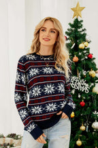 R&B | Weihnachts Freizeit Schneeflocken Bestickter Strickpullover