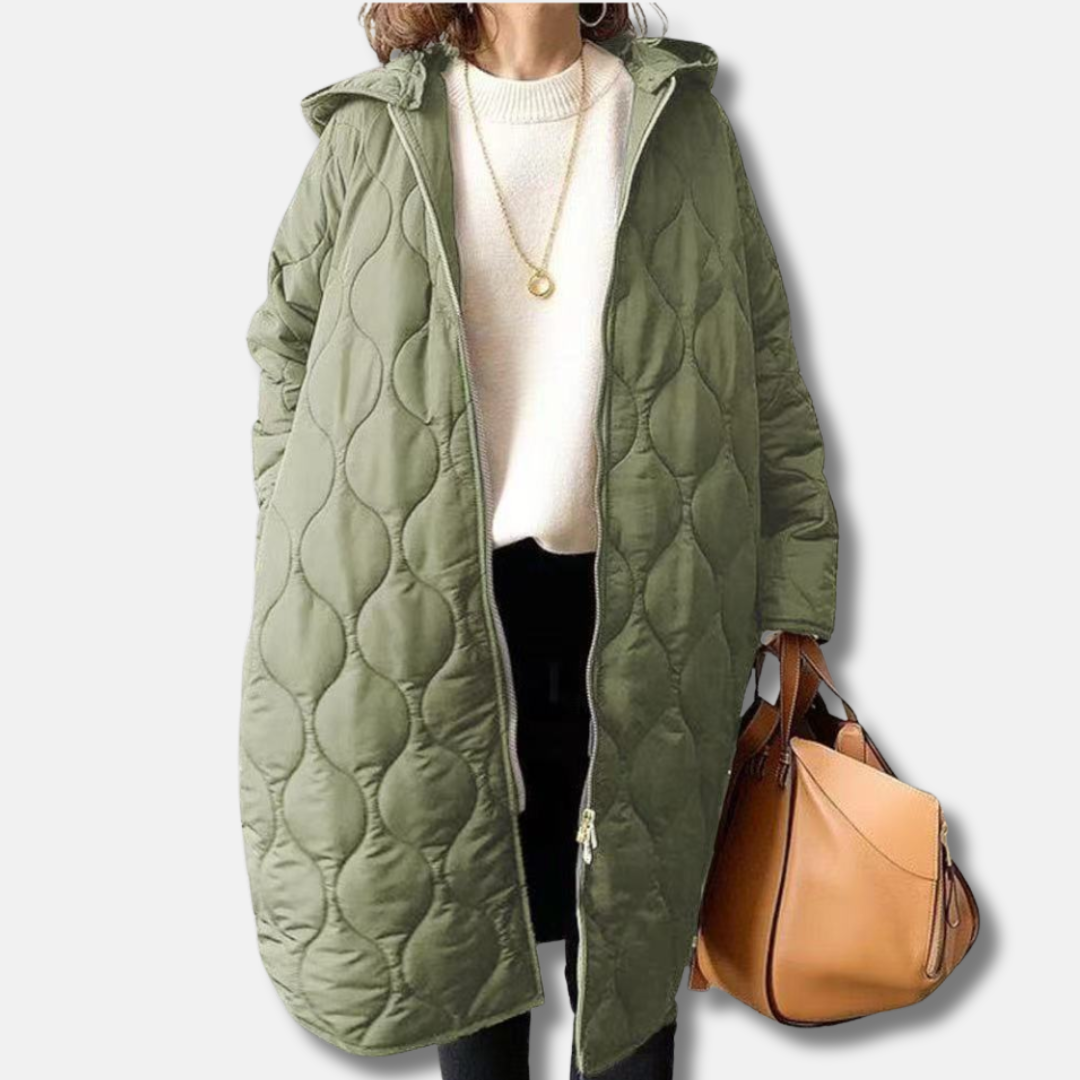 R&B | Jacke Gequiltetes Langmodell Oversized Fit Kapuze und Reißverschluss