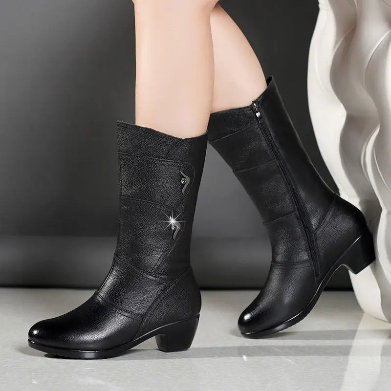 R&B | Damen Mid-Calf Plattform Keil Absatz Chunky Heel Stiefeletten