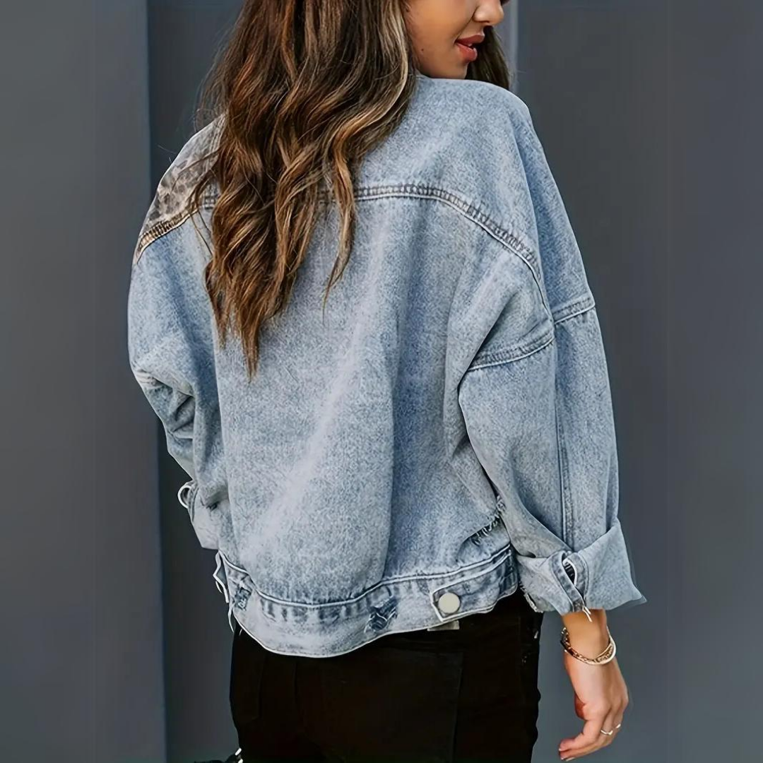 R&B | Trendige Jeansjacke mit Leopardenmuster