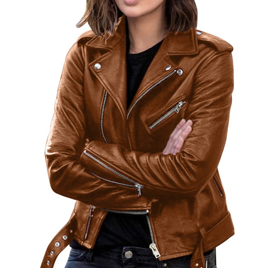 R&B | jacke Damen Biker Modell mit Gürtel und Reißverschlussdetails