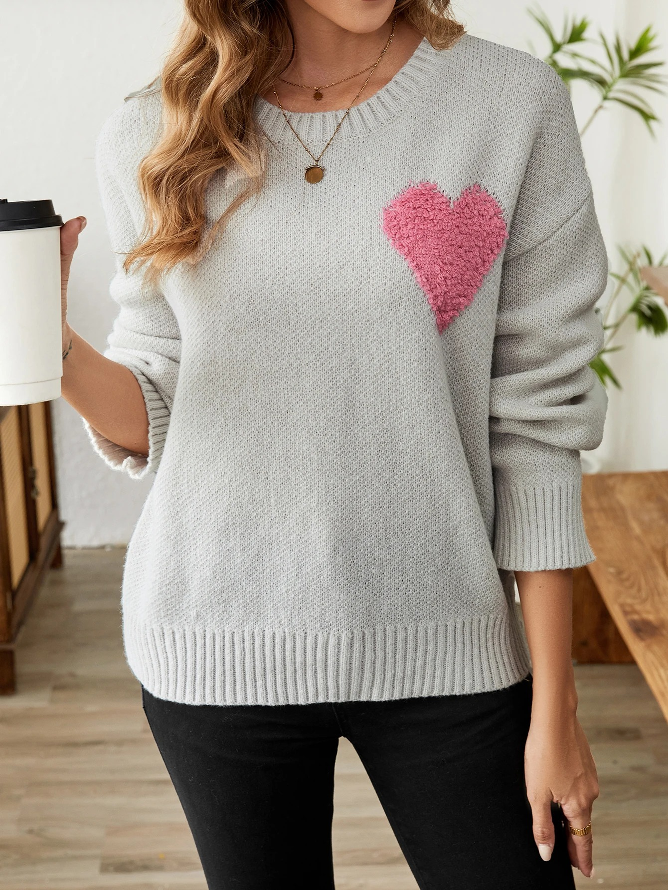 R&B | Sweater - Gemütlicher Herz-Design Strickpullover