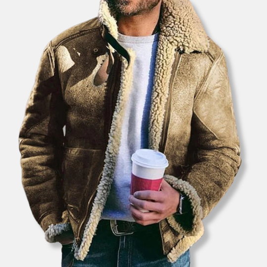 R&B | Wildleder Aviatorjacke mit Schaffell Gefütterte Kragenjacke