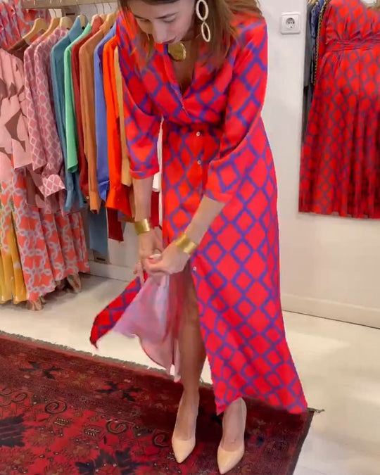 R&B | Hemdkleid mit V-Ausschnitt und 3/4 Ärmeln