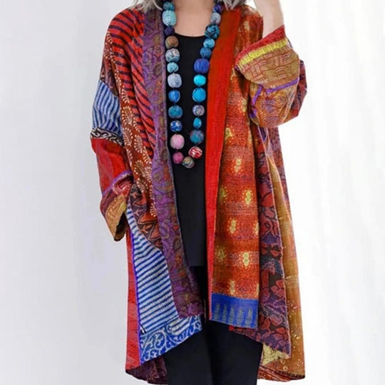 R&B | Kimono-Jacke - Bohemian-Patchwork-Design - Leicht und Luftig - Langärmlig Offene Vorderseite