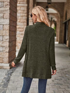 R&B | Damen Gerippter Offener Vorderseite Strickjacke Lange Ärmeln Lässig Strickpullover mit Taschen