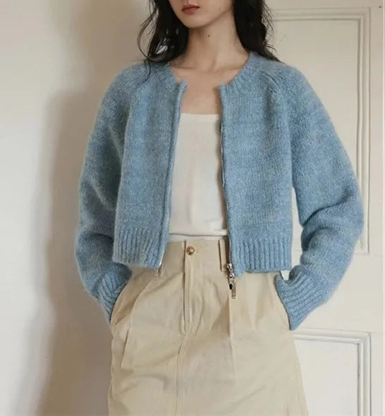 Damen Oversized Strickjacke mit Reißverschluss R&B