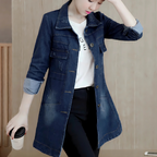 R&B | Lange Jeansjacke für Frauen mit Stickdetails