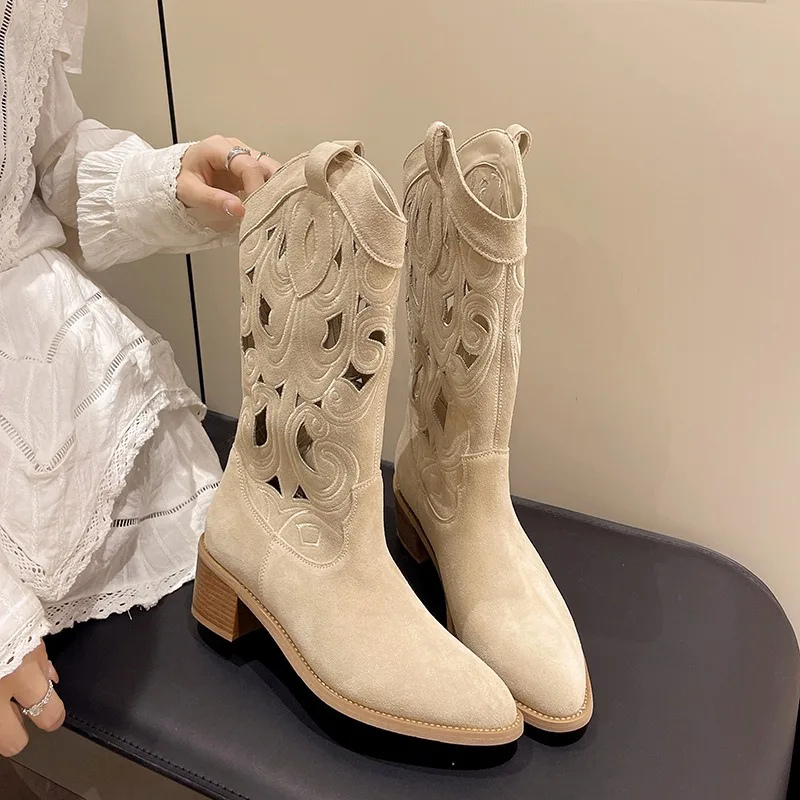 R&B | Stylische Wildleder Western Cowboy Stiefel mit Ausschnitten