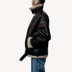R&B | Damen Faux Shearling Pilotenjacke Braun