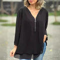 R&B | Chiffon Reißverschluss Top mit V-Ausschnitt