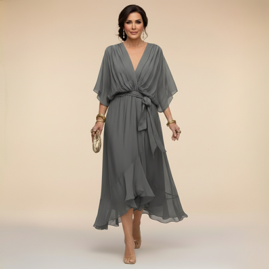 Damen Chiffonkleid V-Ausschnitt Elegant