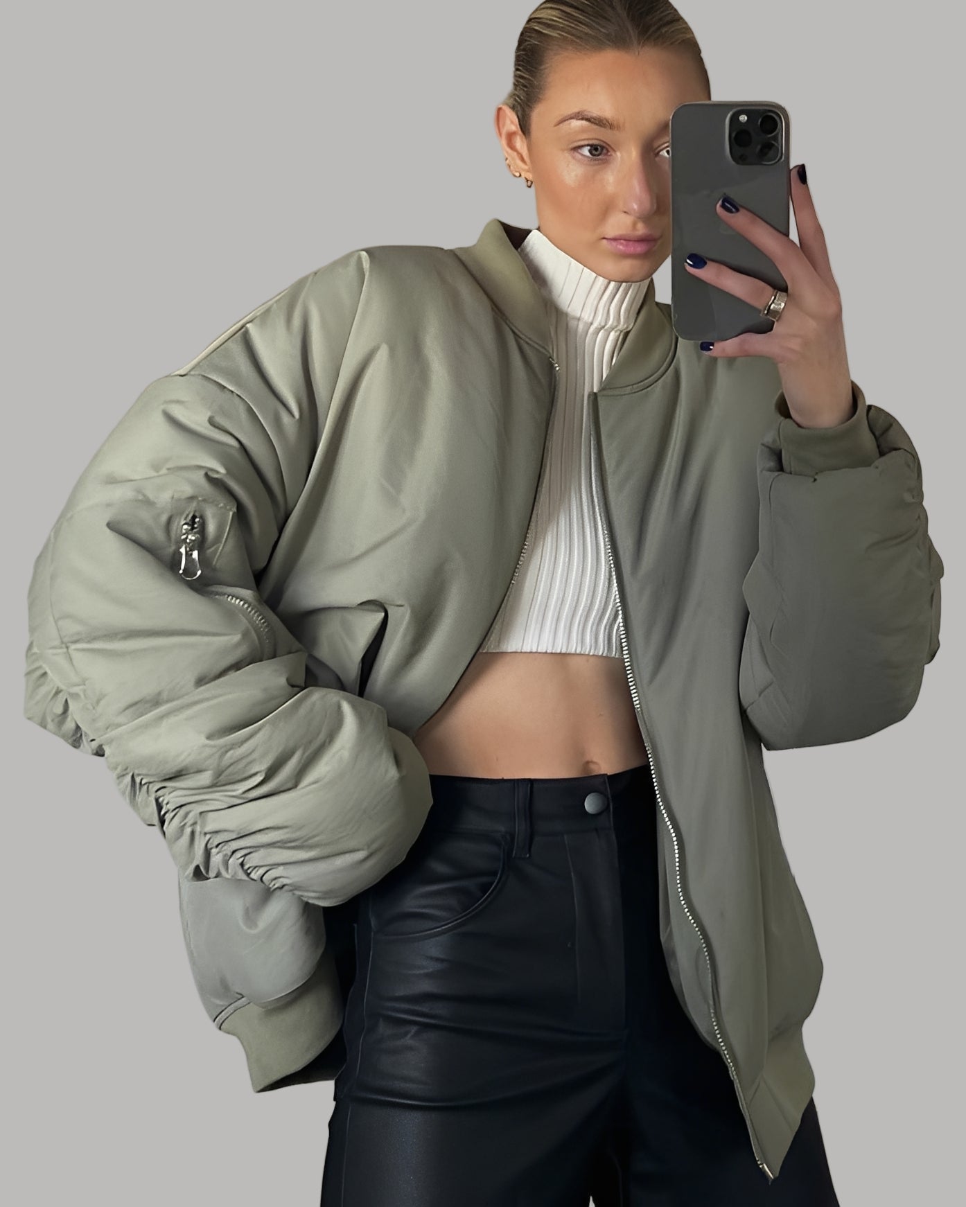 R&B Damen Oversize Bomberjacke mit Reißverschluss