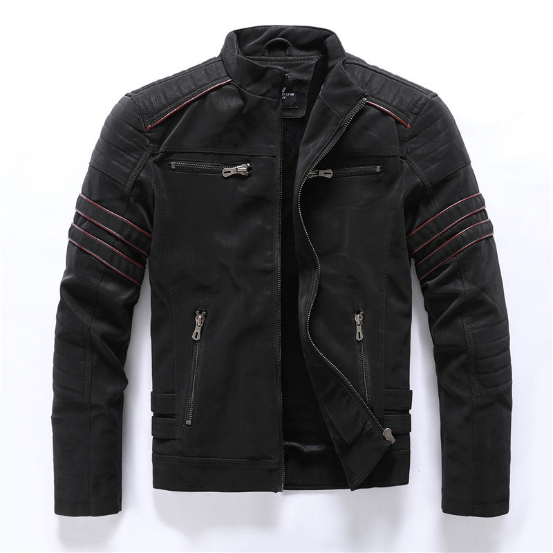 R&B | Herren Bikerjacke - Stehkragen mit rotem Streifendetail