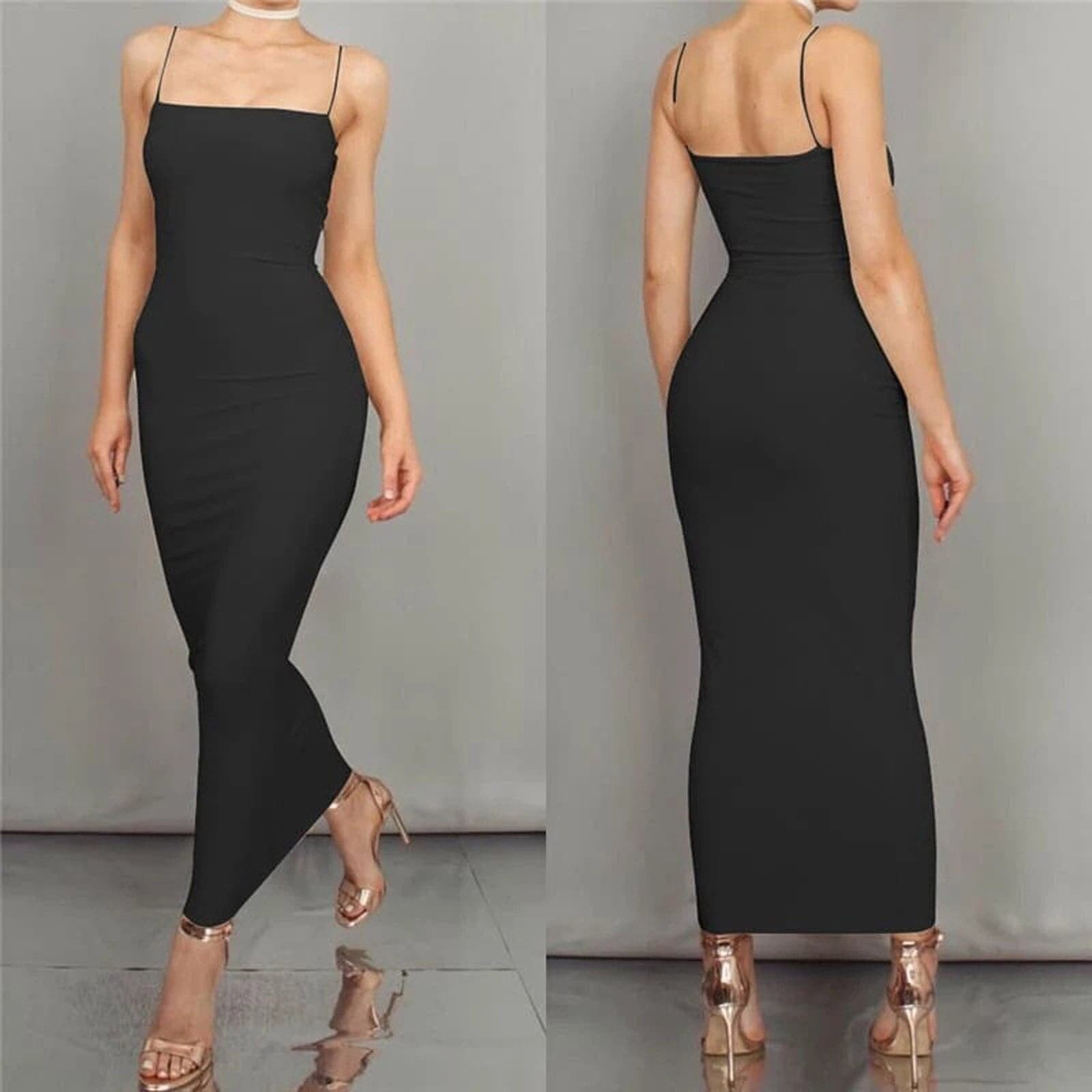 R&B | Bodycon Kleid Midi Länge Spaghettiträger Elegant und Figurbetont
