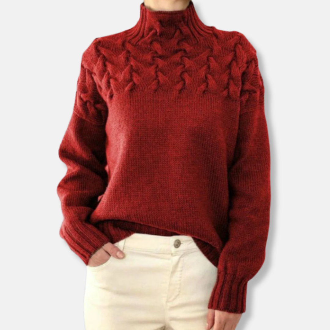 R&B | Wolle Hoher Hals Pullover Kabelstrick Entspannt Passform Pullover