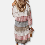 R&B | Woll Relaxed Fit Strickjacke Gestreifte Rippbündchen Strickjacke
