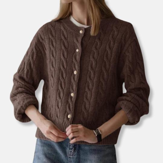 R&B | Wolle Kabelstrick Strickjacke Gekürzter Rundhals Strickjacke