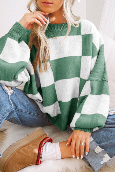 R&B | Karierte Rundhals Strickpullover Ideal für den Winter