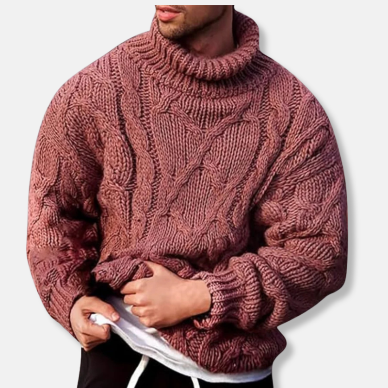 R&B | Rollkragen Wollmischung Lockere Passform Zopfmuster Pullover