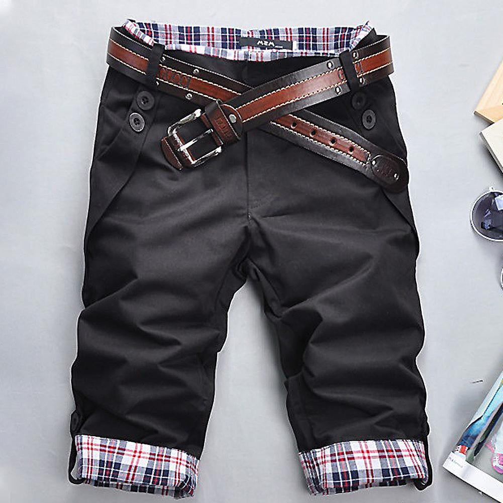 R&B – Hochwertige Shorts mit Gürtel und Karomuster