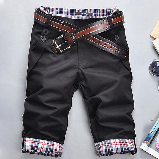 R&B – Hochwertige Shorts mit Gürtel und Karomuster