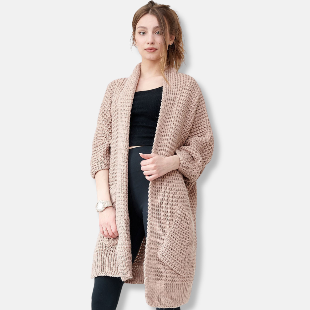 R&B | Mantel Aus Strick Oversized Fit Offene Front Patten Taschen Gerippte Kanten