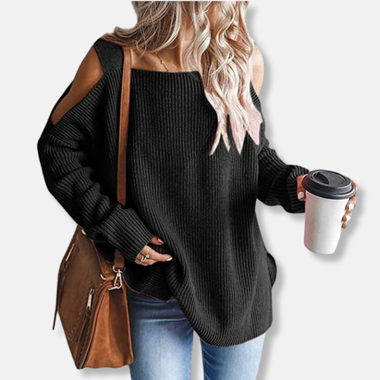 R&B | Sweatshirt Offene Schulter Strick Lockere Passform Strukturierter Stoff