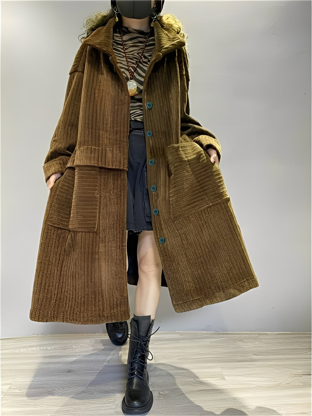 R&B | Lange, bequeme Cordjacke mit Taschen für Damen