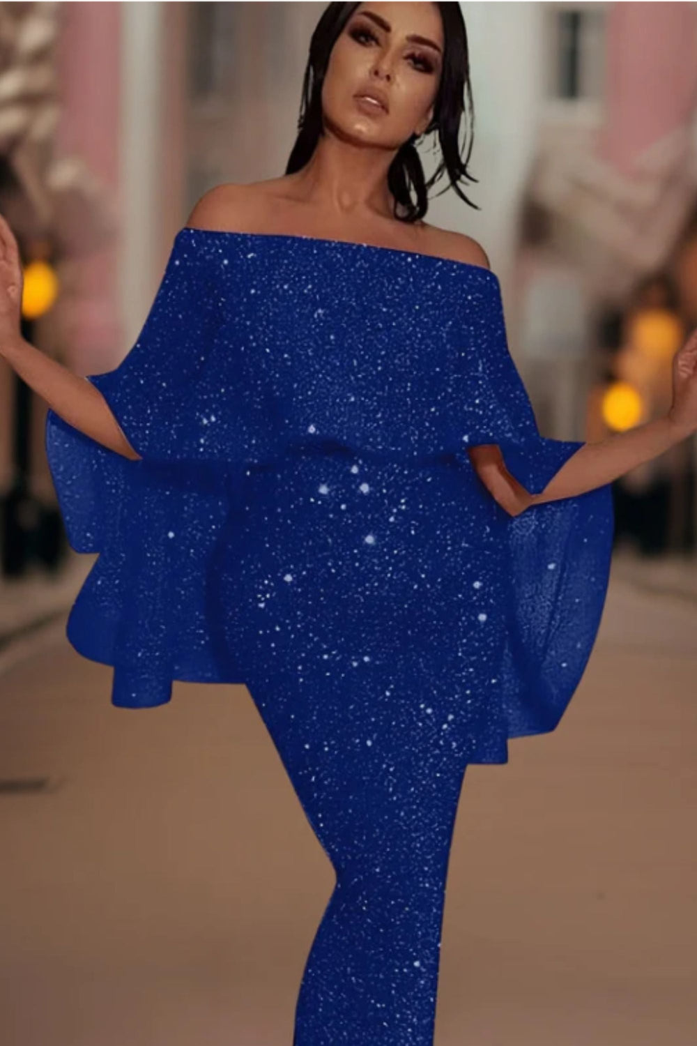 R&B | Off-Shoulder Glitzer Maxi Kleid