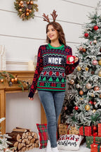 R&B | Pailletten bestickter Weihnachts-Jacquard-Strickpullover