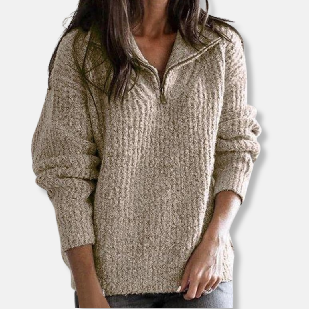 R&B | Geripptes Halb-Reißverschluss-Kragenpullover Solider Lässiger Schnitt Pullover