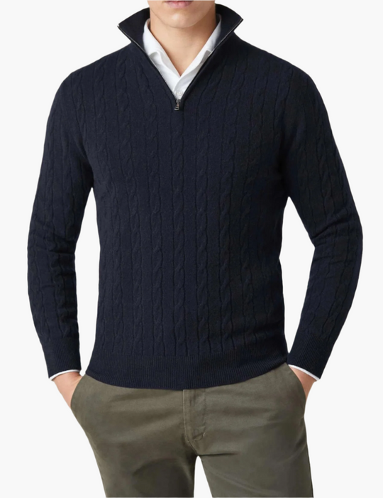 R&B | Zopfstrickpullover mit Reißverschluss - Eleganter Business & Freizeitpullover