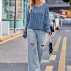 R&B | Kabelstrickpullover mit Lochmuster Acryl