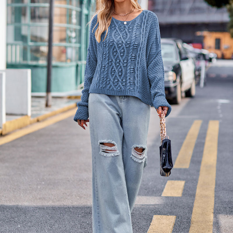 R&B | Kabelstrickpullover mit Lochmuster Acryl